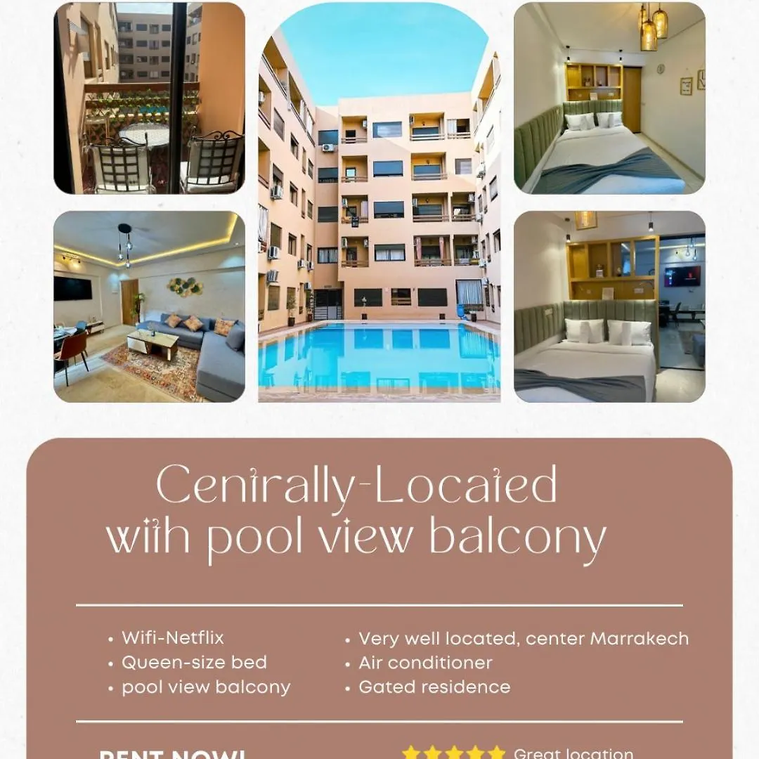 Appartement Centre Ville Gueliz Avec Balcon Vue Piscine Marakeş Fas